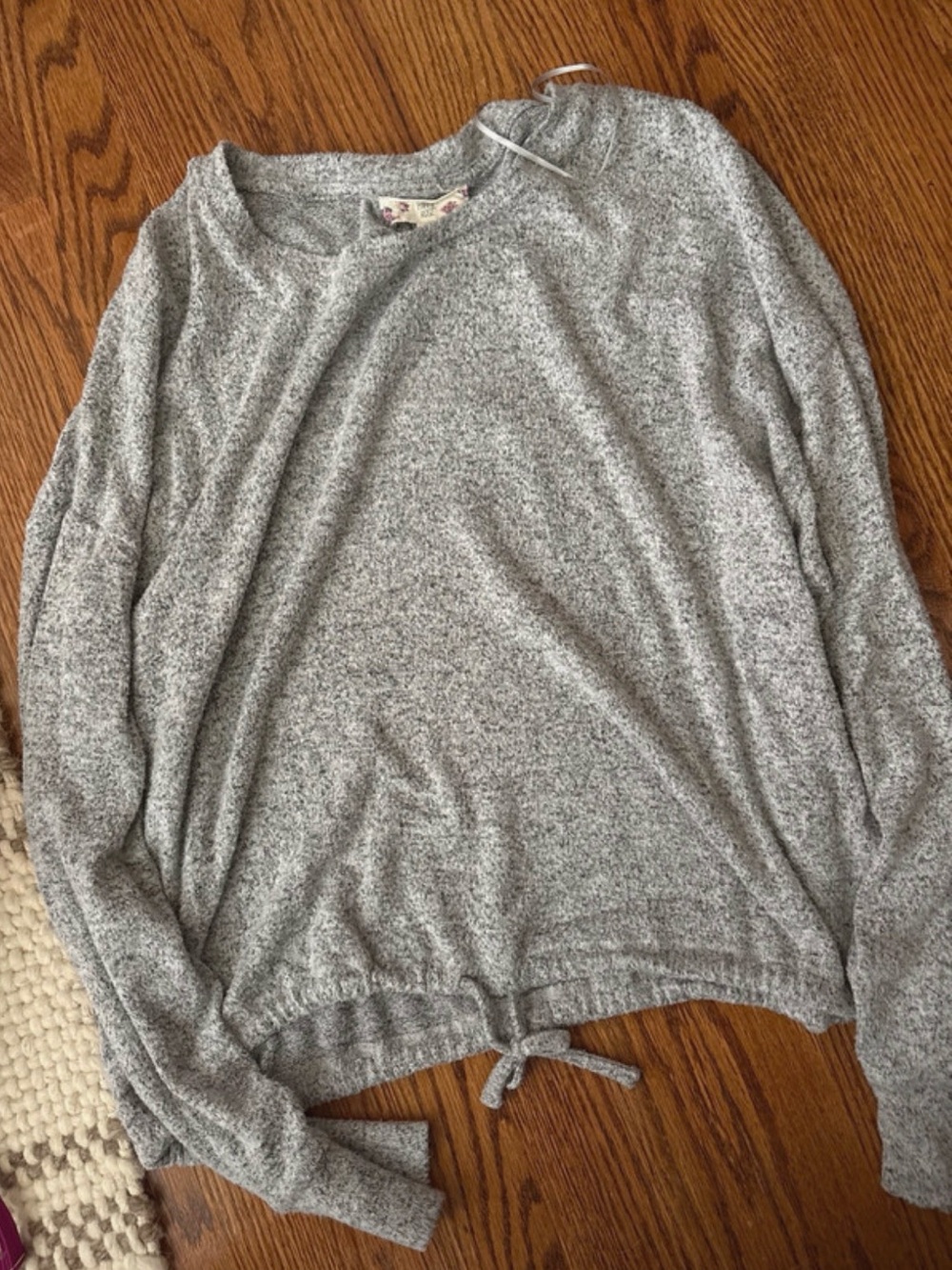 Hippie Rose Heather Gray Crewneck Tie-Hem Sweater